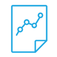 Blue outline chart with rising trend line symbolizing automated, patient-specific workflow for efficient treatment planning.